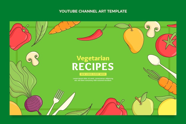 Vector gratuito arte del canal de youtube de comida dibujada a mano