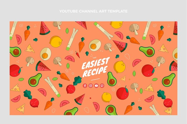 Arte de canal de youtube de comida de diseño plano