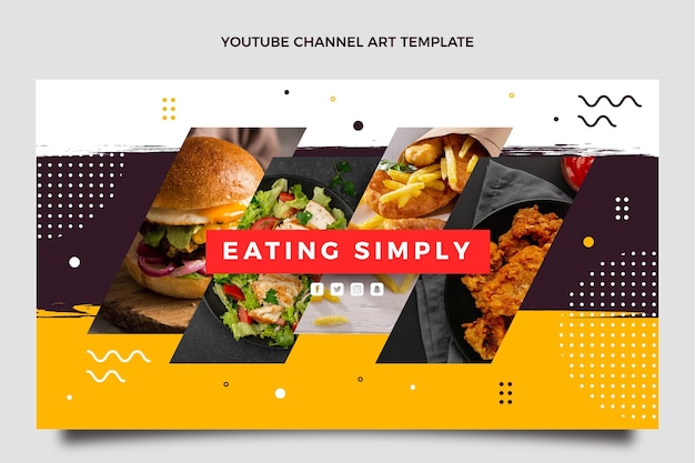 Arte de canal de youtube de comida de diseño plano