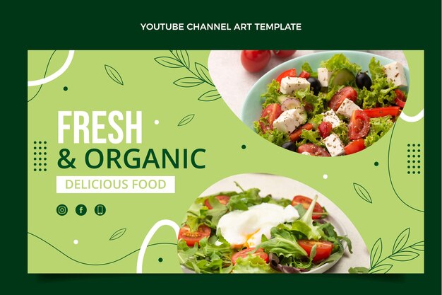 Arte de canal de youtube de comida de diseño plano