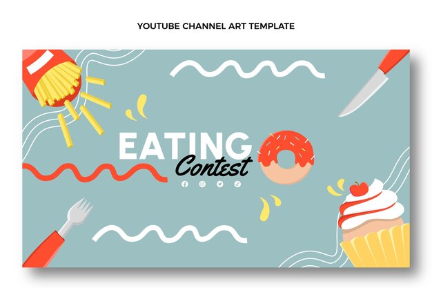 Arte de canal de youtube de comida de diseño plano
