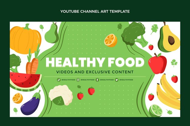 Arte de canal de youtube de comida de diseño plano