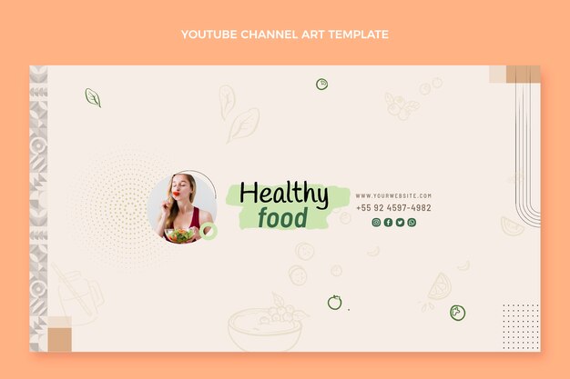 Arte de canal de youtube de comida de diseño plano