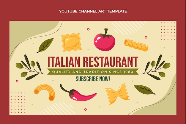 Vector gratuito arte de canal de youtube de comida de diseño plano