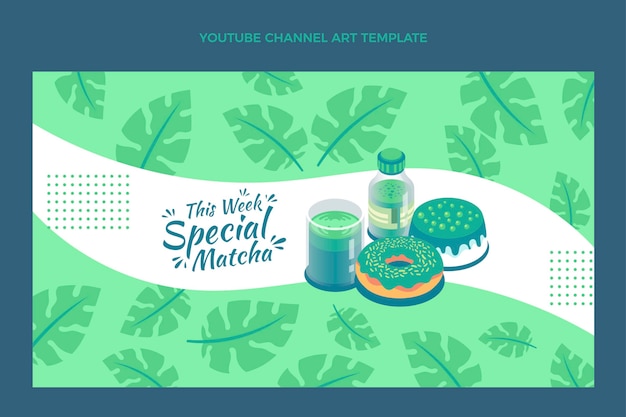 Vector gratuito arte del canal de youtube de comida matcha plana