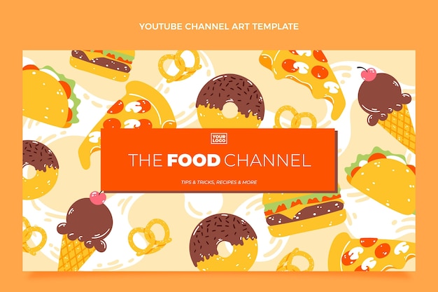 Vector gratuito arte del canal de youtube de comida plana