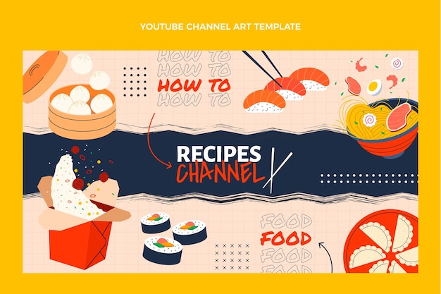Vector gratuito arte del canal de youtube de comida plana