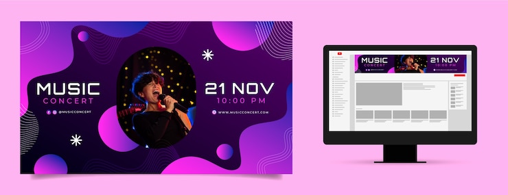 Vector gratuito arte del canal de youtube del concierto de música.
