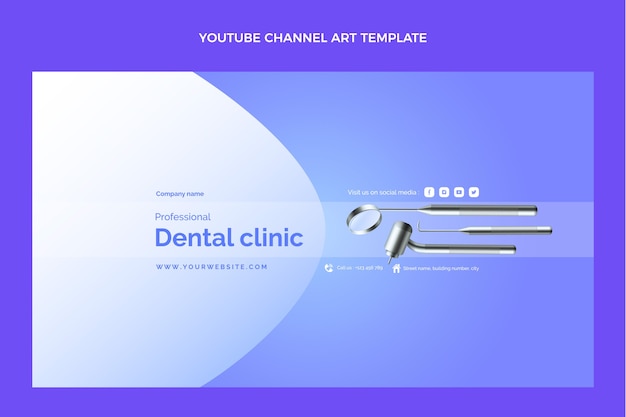 Vector gratuito arte de canal de youtube de cuidado dental degradado