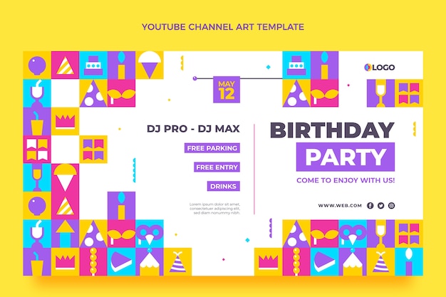 Arte de canal de youtube de cumpleaños de diseño plano