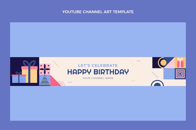 Arte de canal de youtube de cumpleaños de mosaico plano