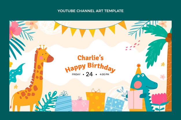 Arte de canal de youtube de cumpleaños de selva dibujado a mano