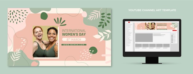 Arte del canal de youtube del día internacional de la mujer dibujado a mano