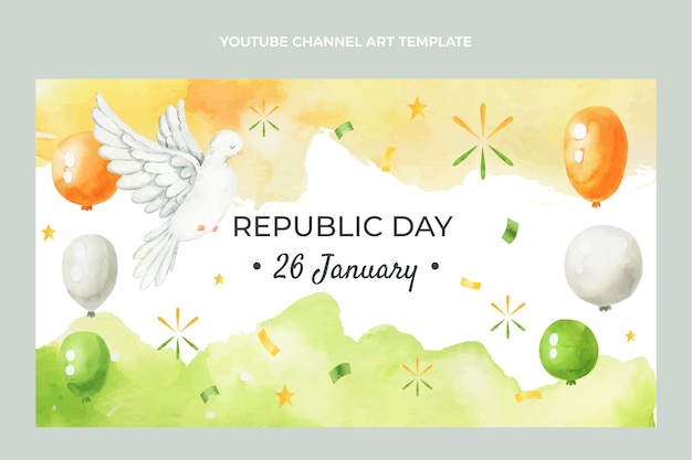 Vector gratuito arte del canal de youtube del día de la república de acuarela