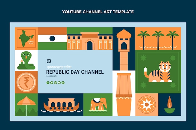 Vector gratuito arte del canal de youtube del día de la república plana