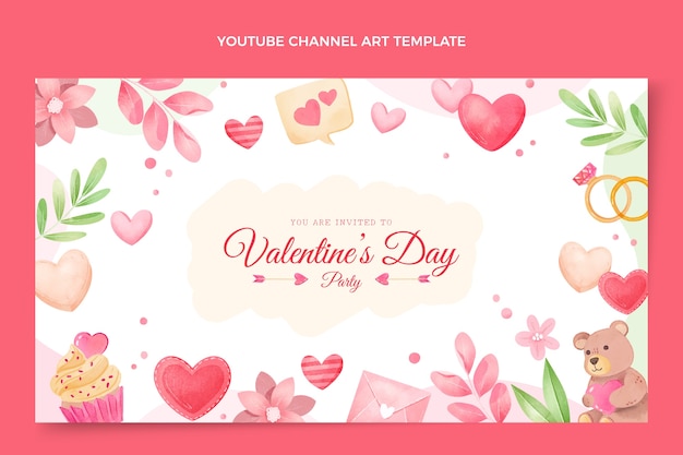 Vector gratuito arte del canal de youtube del día de san valentín en acuarela