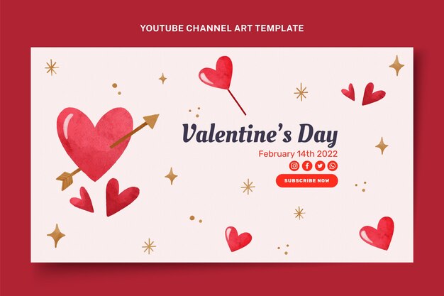 Arte del canal de youtube del día de san valentín en acuarela