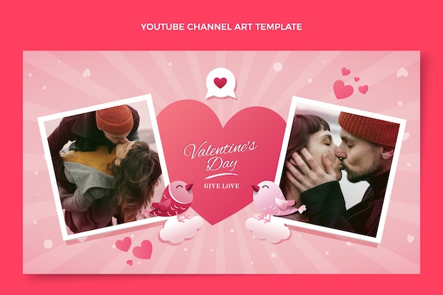 Vector gratuito arte del canal de youtube del día de san valentín degradado