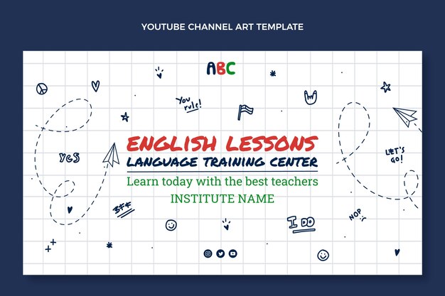 Arte del canal de youtube dibujado a mano para lecciones de aprendizaje de inglés