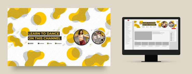 Vector gratuito arte de canal de youtube dinámico de escuela de baile de diseño plano