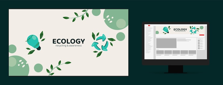 Vector gratuito arte del canal de youtube de ecología plana y conservación del medio ambiente.