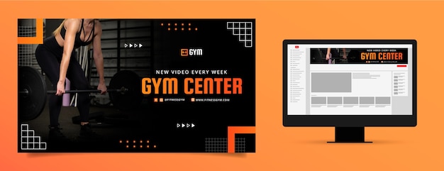 Arte de canal de youtube de entrenamiento de gimnasio de fitness