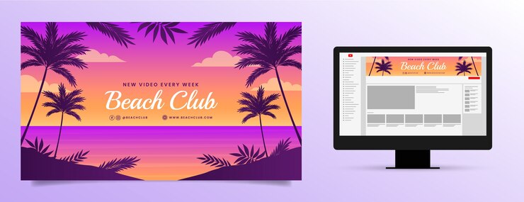 Vector gratuito arte del canal de youtube de entretenimiento en el club de playa.