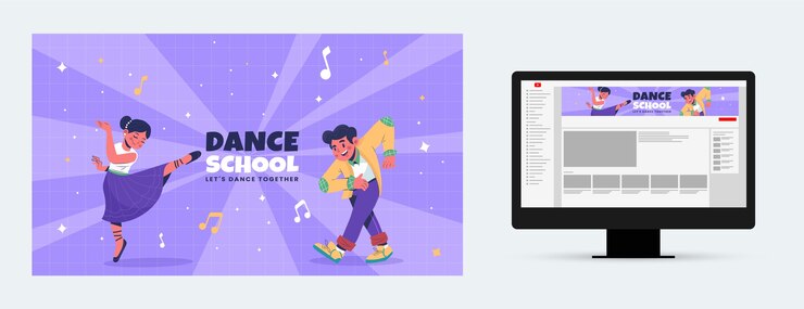 Vector gratuito arte de canal de youtube de escuela de baile de diseño plano