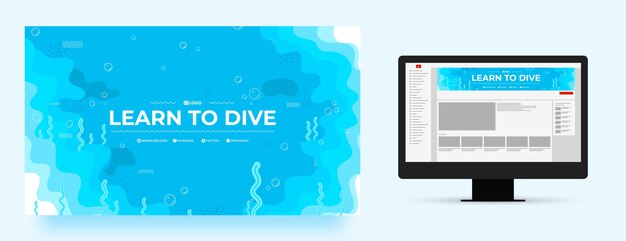 Arte de canal de youtube de experiencia de buceo de diseño plano