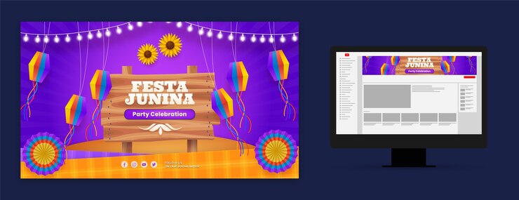 Vector gratuito arte del canal de youtube de festas juninas degradado