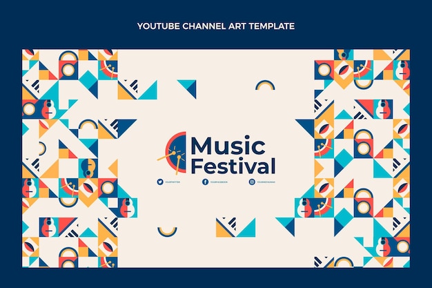 Vector gratuito arte del canal de youtube del festival de música de mosaico plano