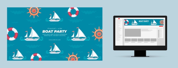 Arte de canal de youtube de fiesta en barco de diseño plano