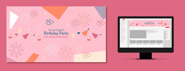 Arte de canal de youtube de fiesta de cumpleaños dibujado a mano