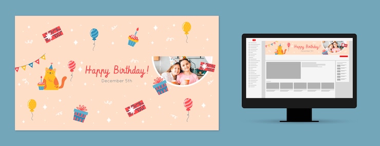 Vector gratuito arte del canal de youtube de la fiesta de cumpleaños de los niños