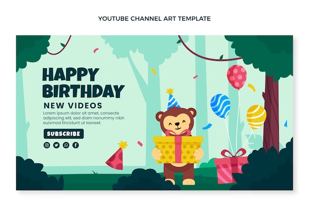 Vector gratuito arte del canal de youtube de la fiesta de cumpleaños de la selva dibujada a mano