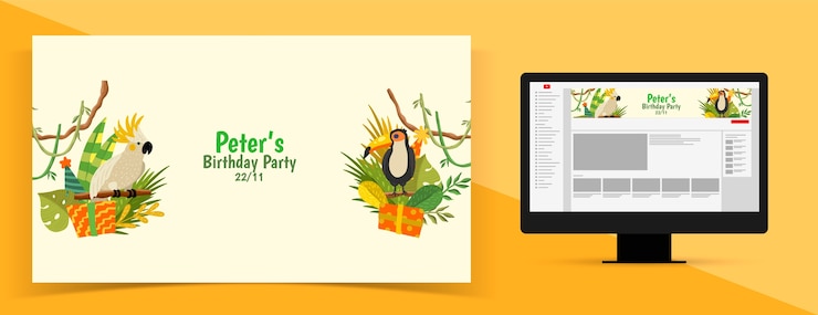 Vector gratuito arte del canal de youtube de la fiesta de cumpleaños de la selva dibujada a mano