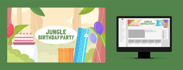 Arte del canal de youtube de la fiesta de cumpleaños de la selva dibujada a mano