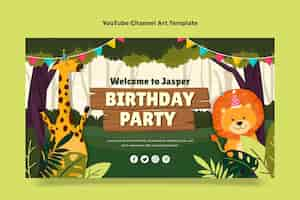 Vector gratuito arte del canal de youtube de la fiesta de cumpleaños de la selva de dibujos animados dibujados a mano