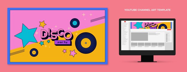 Arte del canal de youtube de fiesta disco retro plana