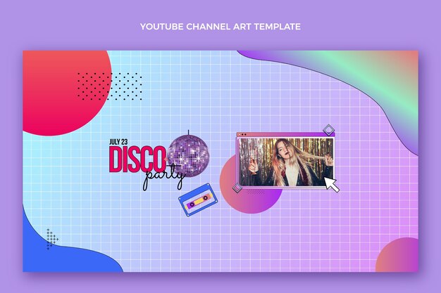 Vector gratuito arte del canal de youtube de la fiesta disco vaporwave retro degradado