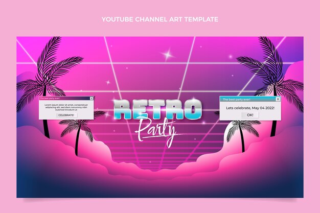 Arte del canal de youtube de la fiesta disco vaporwave retro degradado
