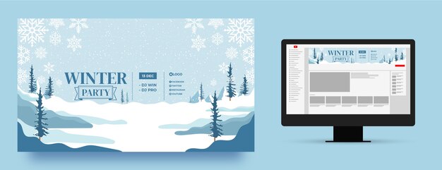Arte de canal de youtube de fiesta de invierno de diseño plano