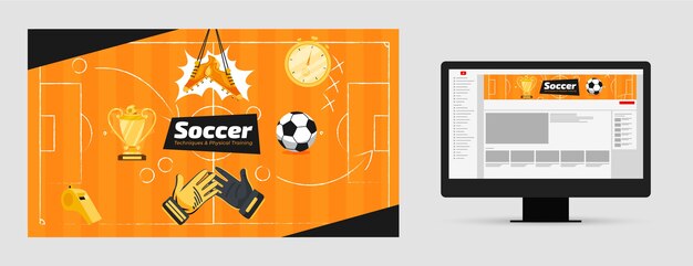 Arte de canal de youtube de fútbol de diseño plano