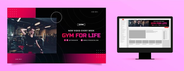 Arte de canal de youtube de gimnasio de fitness degradado