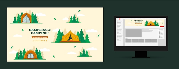 Vector gratuito arte de canal de youtube de glamping dibujado a mano