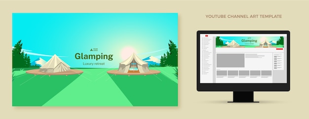 Arte de canal de youtube de glamping plano