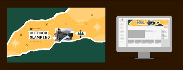 Vector gratuito arte de canal de youtube de glamping plano