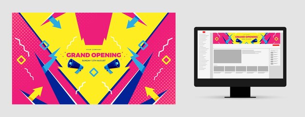 Arte de canal de youtube de gran inauguración de diseño plano