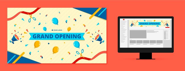 Arte del canal de youtube para la gran inauguración de negocios.