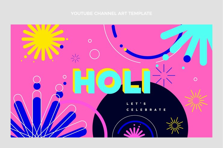 Vector gratuito arte de canal de youtube holi plano